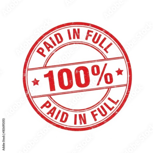 Circular red stamp text paid in full 100% percent symbol graphic design business finance accounting payment confirmation approved seal icon isolated on white background