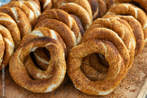 Turkish traditional sesame bagel (Simit) in Istanbul, Turkey.