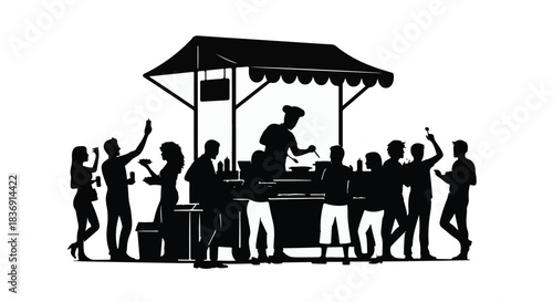 Diverse crowd enjoys lively outdoor food festival with chef preparing delicious meals