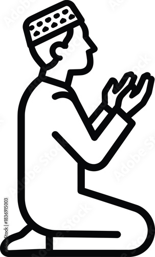 Muslim man praying with hands raised in supplication, illustrating devotion and seeking qibla direction