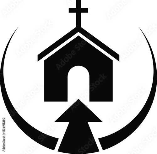 Qibla direction compass icon for Christian worship isolated on transparent background religious symbol