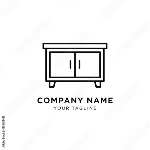 Minimalist Black Outline Drawing of a Modern Cabinet with Two Doors.