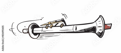Cartoon Trumpet Doodle Illustration. Funny Musical Instrument Sketch.