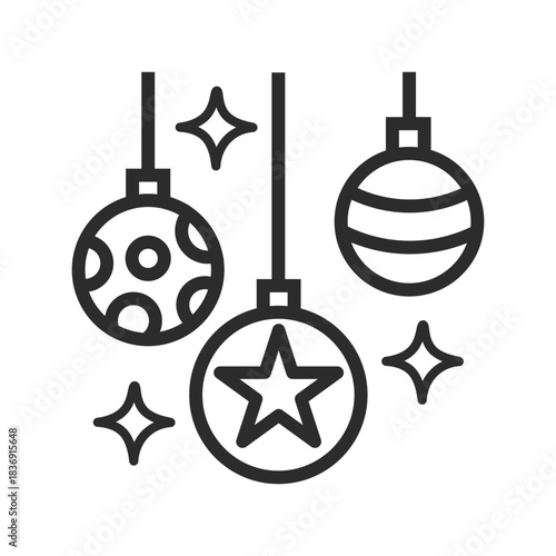 Set of three hanging christmas tree ornaments with star and dot patterns
