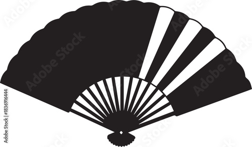 Black and white graphic of a traditional folding fan