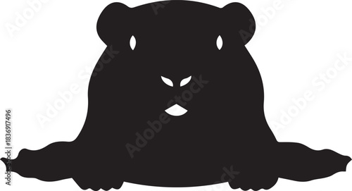 Black silhouette of a cute groundhog peeking out from its burrow