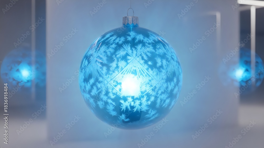 Fototapeta premium Glowing lantern under a snowy arch creating a serene, magical winter holiday scene. 