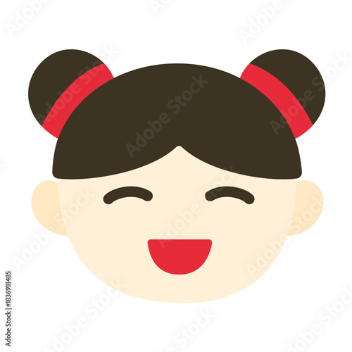 Flat icon of a Chinese girl with a traditional signature hairstyle and soft colors. Perfect for Chinese New Year themes, cultural illustrations, holiday graphics, and celebration visuals.