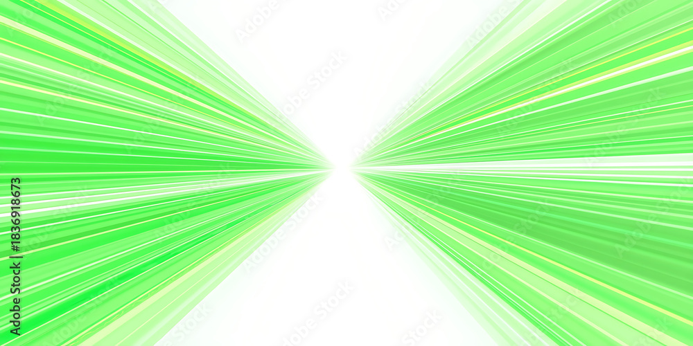 Fototapeta premium Abstract bright green light streaks converging towards a central white point in a dynamic speed effect