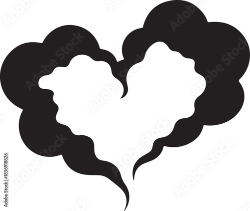 Black heart shape formed by swirling smoke clouds white