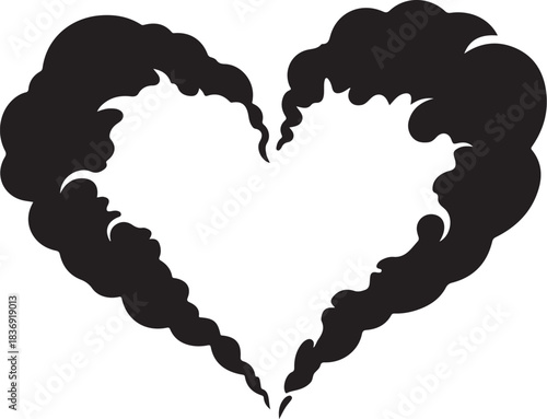 Black smoke forming a heart shape on white background