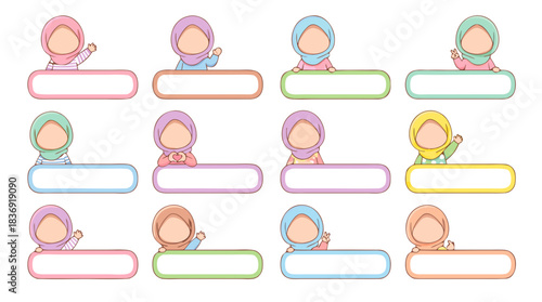 Cute Hijab Girl Character Name Tags Collection