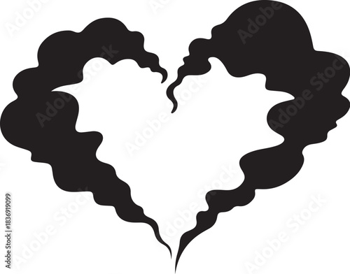 Black heart shape formed by swirling smoke white