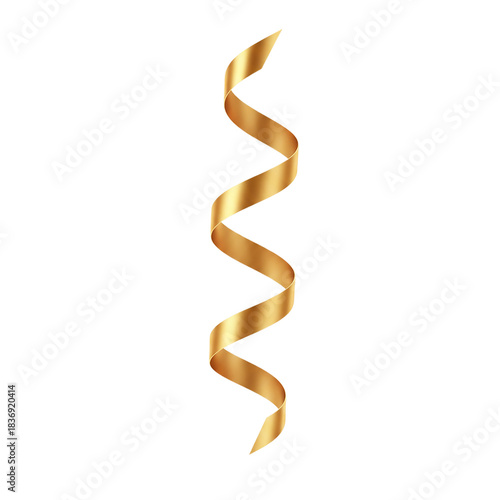 A single elegant golden ribbon streamer spirals downwards against a stark black background evoking a sense of celebration luxury and festive occasion
