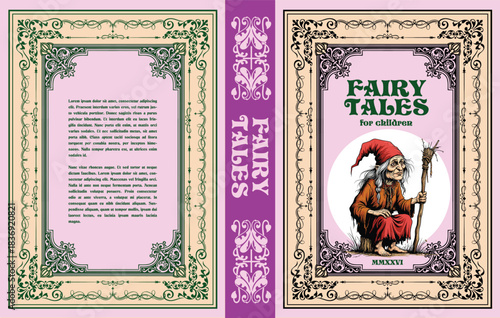 054-09-Book cover showcasing a fantasy witch character for a children's fairy tale compilation