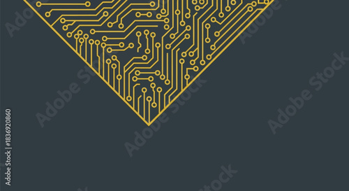 Modern circuit board design with yellow lines on dark background