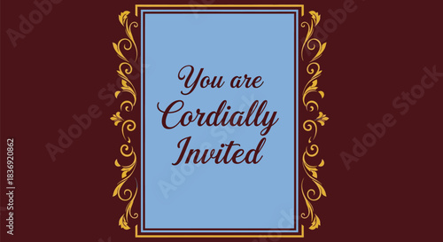 Elegant invitation card with golden floral design