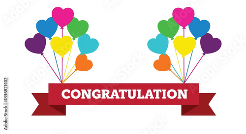 Vibrant heart balloons celebrate joyful congratulations