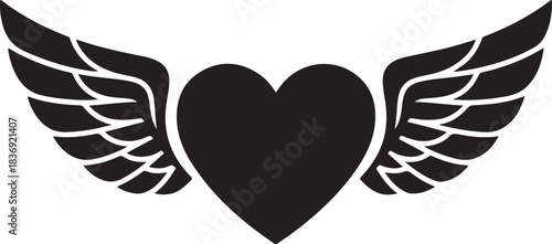 Black heart with spread wings silhouette love symbol