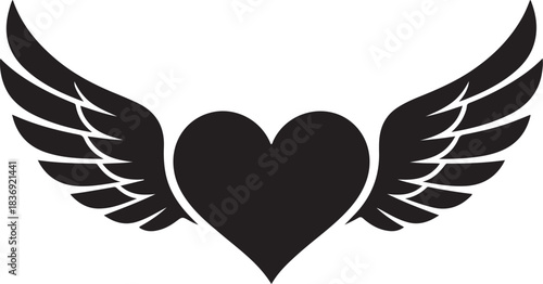 Black heart with spread wings silhouette love symbol
