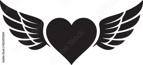 Black heart with spread wings silhouette love