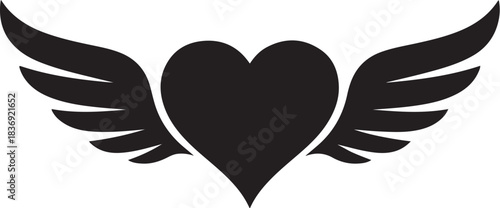 Black heart with spread wings silhouette white
