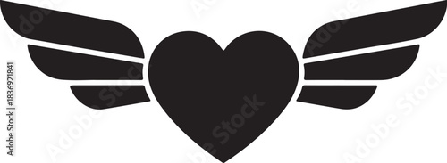 Black heart with stylized wings icon symbol love