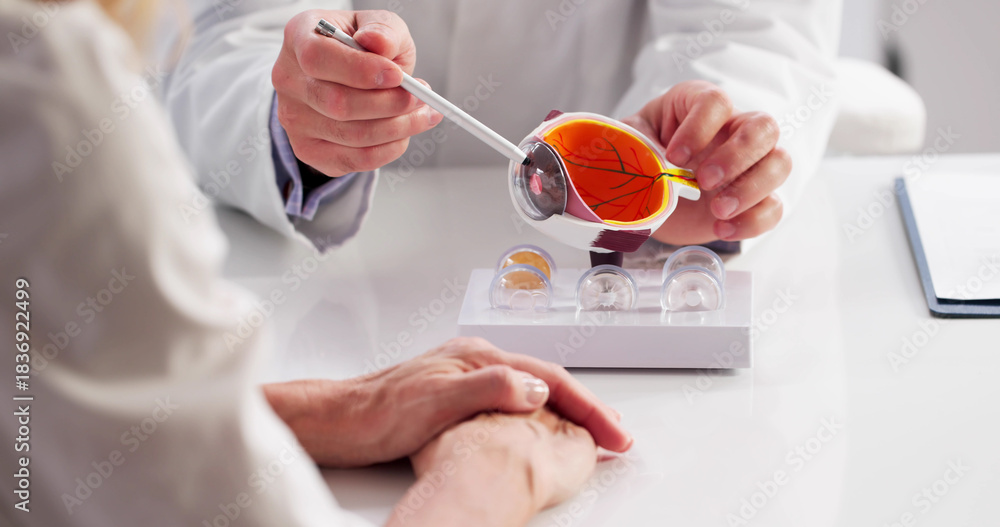 Fototapeta premium Doctor Examining Eye Injury And Explaining Glaucoma