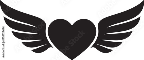 Black heart with spread wings silhouette love symbol