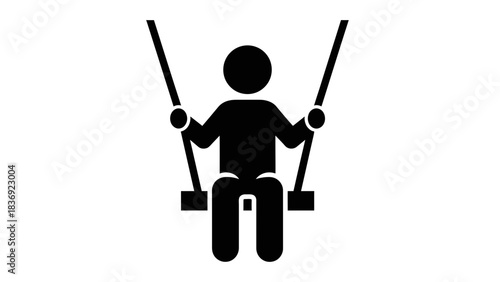 Person on Swing Icon Illustration – Playground Child Recreation Silhouette Symbol