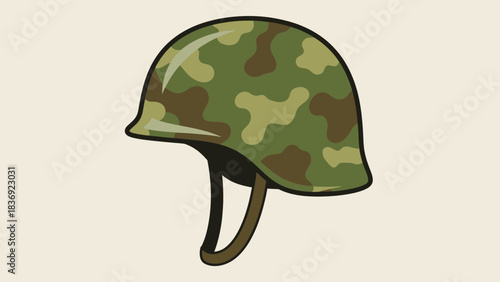 Military Camouflage Helmet Icon Illustration – Army Combat Protection Symbol
