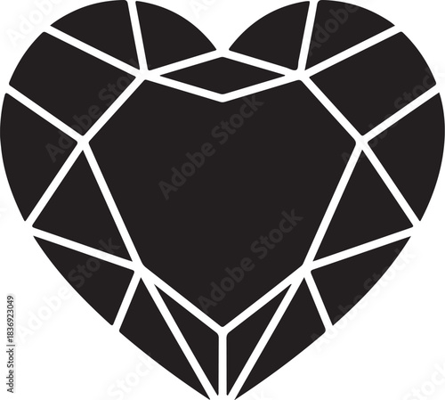 Black heart shape faceted gem silhouette jewel diamond