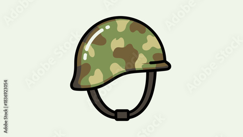 Military Camouflage Helmet Icon Illustration – Army Combat Protection Symbol
