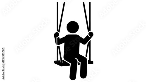 Person on Swing Icon Illustration – Playground Child Recreation Silhouette Symbol