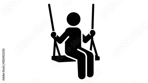 Person on Swing Icon Illustration – Playground Child Recreation Silhouette Symbol