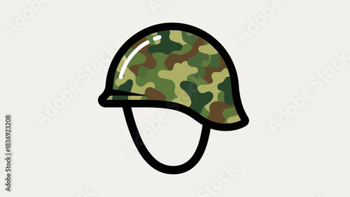 Military Camouflage Helmet Icon Illustration – Army Combat Protection Symbol