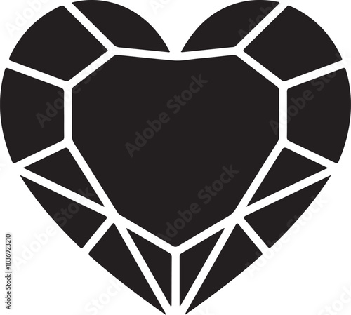 Black heart shaped faceted gemstone graphic jewel diamond