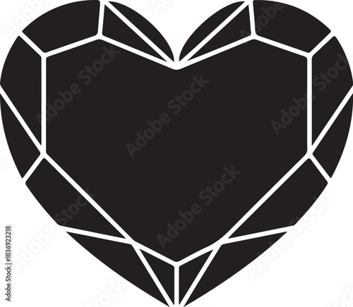Black heart shape faceted gem outline jewel diamond