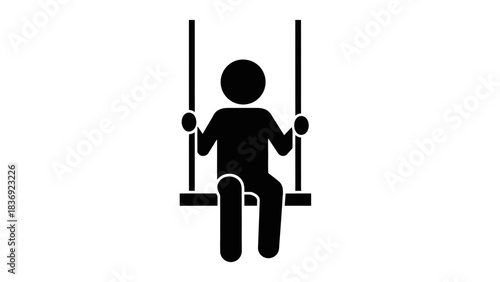 Person on Swing Icon Illustration – Playground Child Recreation Silhouette Symbol