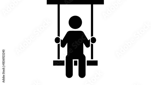 Person on Swing Icon Illustration – Playground Child Recreation Silhouette Symbol