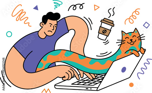 Distracted Remote Work: Cat Interrupting Typing on Laptop