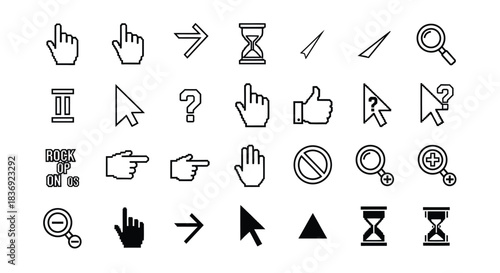 Cursor and hand icons for interface design and navigation