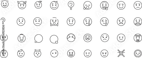 Collection of diverse facial expression icons conveying a range of emotions and communication.