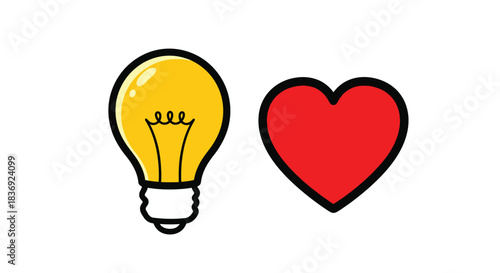 Love and inspiration concept with heart and lightbulb