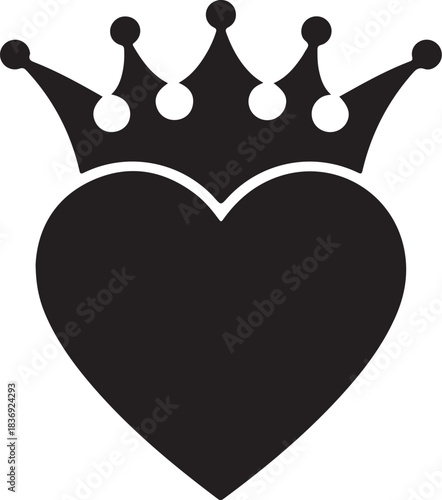 Black heart with crown silhouette love