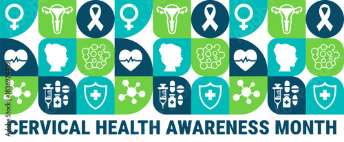 Cervical Health Awareness Month Geometric shape pattern background, banner, card or poster design template is observed every year during January, to raise awareness about the mission. Vector