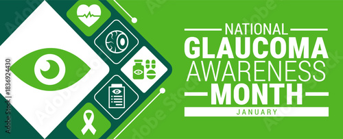 National Glaucoma Awareness Month background, banner, card or poster design template is observed every year during January, to raise awareness about the mission. Vector illustration.