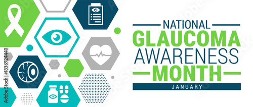 National Glaucoma Awareness Month background, banner, card or poster design template is observed every year during January, to raise awareness about the mission. Vector illustration.