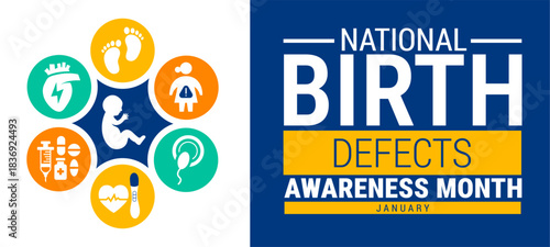 National Birth Defects Awareness Month background, banner, card or poster design template is observed every year during January, to raise awareness about the mission. Vector illustration.