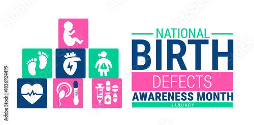 National Birth Defects Awareness Month background, banner, card or poster design template is observed every year during January, to raise awareness about the mission. Vector illustration.